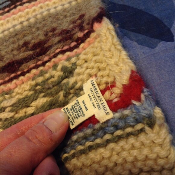 Vintage American Eagle Outfitters Hand Knit Scarf Muffler Wool Acrylic Angora - Picture 10 of 10